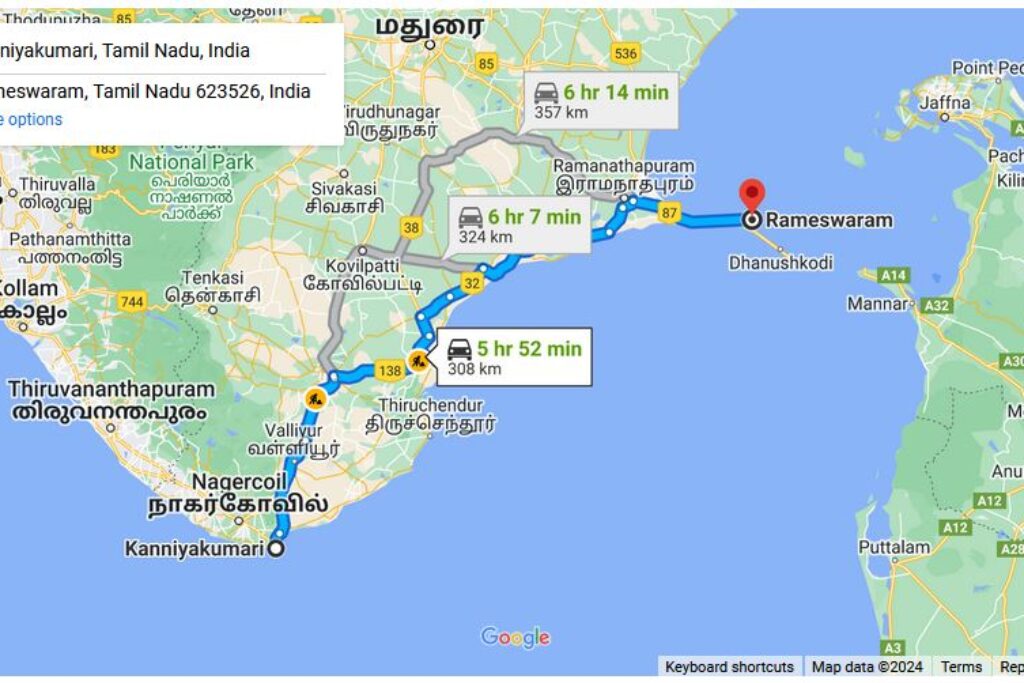 Kanyakumari to Rameshwaram