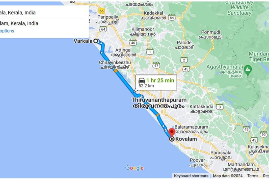 Varkala to Kovalam